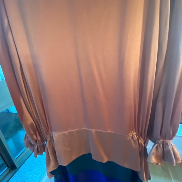 Tiered silk-satin color block mini dress - Picture 5 of 6